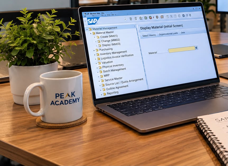 SAP MM on a laptop at Peak Academy
